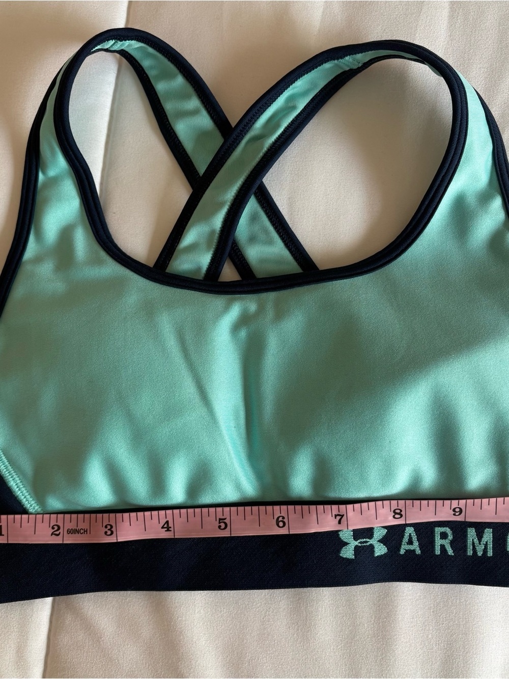 Under Armour Women’s Mint Green and Navy Sports Bra - Picture 6 of 6